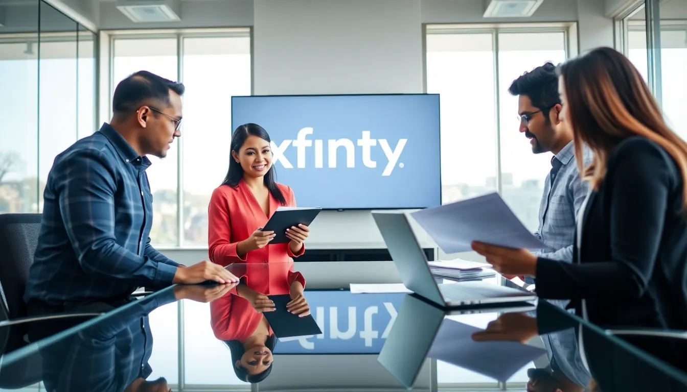 diverse customer service team collaborating in a modern office.